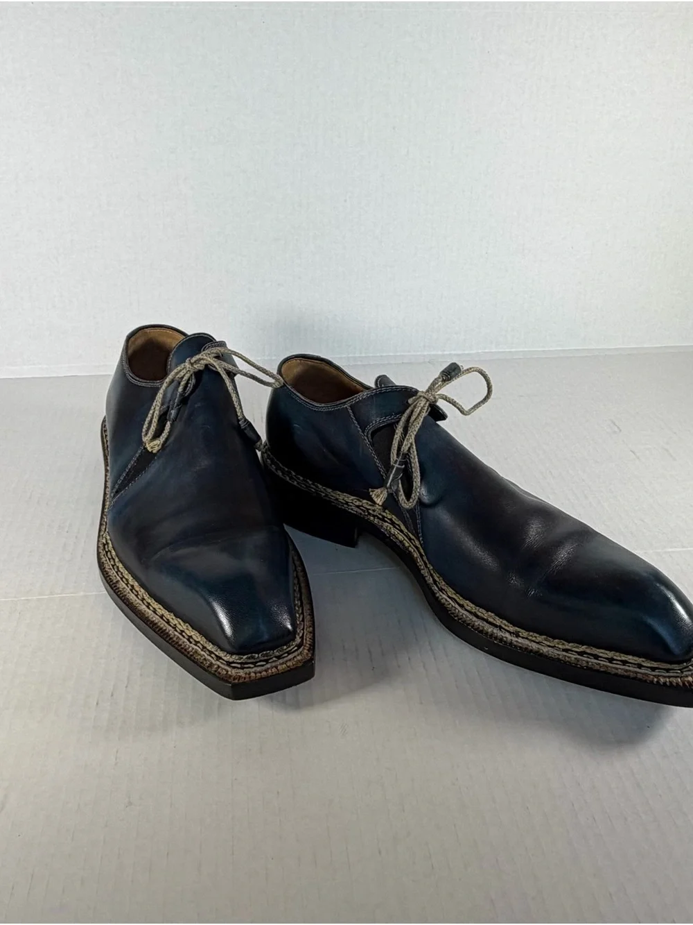 Bettanin & Venturi Handmade Men's Leather Derby Shoes in Deep Navy